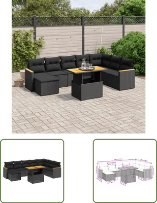 Produktbild von The Living Store 9-tlg. Garten-Sofagarnitur mit Kissen Schwarz Poly Rattan