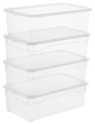 Produktbild von Rotho Clear 4er-Set Aufbewahrungsbox 5l mit Deckel, Kunststoff (PP) BPA-frei, transparent, 4 x 5l (33.0 x 19.0 x 11.0 cm) 4er Set klein stapelbar