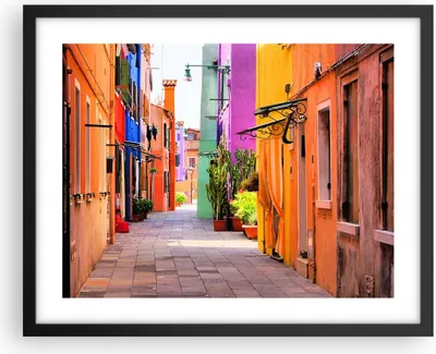 Produktbild von Gerahmtes Poster - Schwarzer Rahmen - Sommer Straße Haus - 50x40 cm - Wand Bild - Wanddeko - Wandbilder - Kunstposter - Wandposter - Bilderrahmen - Bilder - Kunstdruck - Wandbild - P2BAA50x40-3583