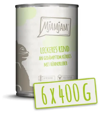 Image de MjAMjAM - MjAMjAM - 6x400g boîtes de bœuf à la citrouille nourriture humide pour chats nourriture principale nature