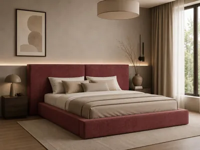 Produktbild von MOEBLO Polsterbett Bett 06 – Doppelbett mit gepolstertem Kopfteil, Bettkasten, Lattenrost und Gasfedermechanismus - 180x200 - Weinrot (Tresor 59)