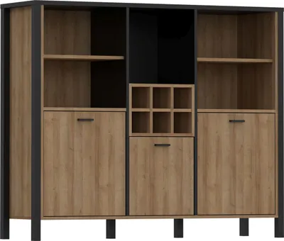 Produktbild von Highboard Regal HIGH ROCK 3-trg mit Regal Riviera Eiche Optik /Schwarz