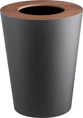 Obrázok produktu pre Kruhový odpadkový kôš 7 l, čierny, oceľ a drevo, minimalistický dizajn, 23 x 23 x 28 cm (D x Š x V)