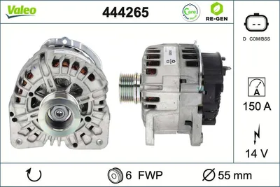 Produktbild von VALEO 444265 Lichtmaschine Generator LiMa 150A 14V für RENAULT Clio III Schrägheck (BR0/1, CR0/1) TWINGO II (CN0) CLIO II (BB0/1/2, CB0/1/2)