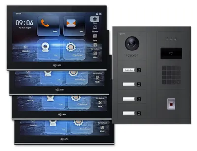 Produktbild von Goliath Premium IP GL-IPH490A.6 Video-Türsprechanlage, 4 Familien, 4× 10 Zoll Schwarz, Anthrazit, Unterputz, Fingerprint/RFID/Zahlencode + Feedback