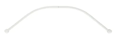 A white curved shower curtain rod with spherical finials on each end, shown against a white background.