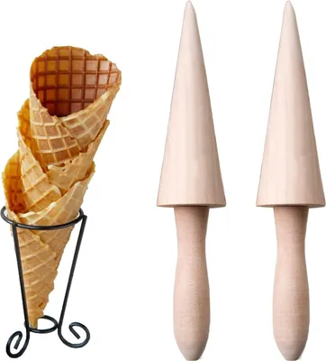 Productafbeelding van Famanu Kegelvormige houten wafels - Zelfgemaakte wafels en ijsbekers - 2 stuks - Bruin