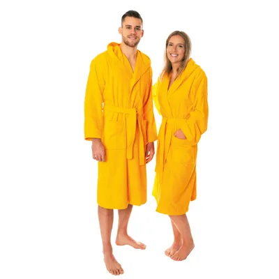 Zdjęcie produktu dla Lavea® Mexico, szlafrok damski i męski, rozmiar 2XL – 100% bawełna, miękki szlafrok frotte z kapturem – idealny do sauny, spa i użytku domowego - kolor: mango