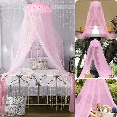 Produktbild von Famanu Moskitonetz mit Luifel - Runde Schlafzimmer, Weiß, Rosa
