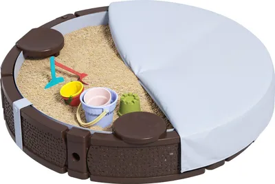 Image de Bac à sable, bac à sable bac à sable avec 3 sièges, fond imperméable, bâche de protection résistante aux intempéries, pour enfants 1,5-5 ans Marron foncé Aosom