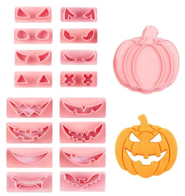 Kürbis-Ausstechform für Halloween, Kunststoff, 16 Muster