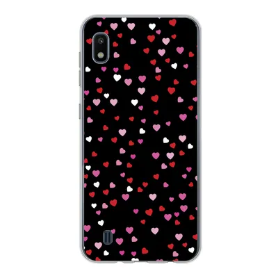 Produktbild von MuchoWow® Handyhülle Schutzhülle Hülle für Samsung Galaxy A10 Eine Illustration mit Herzen auf einem schwarzen Hintergrund Silikon Softcase Handy Hülle - Schutzhülle