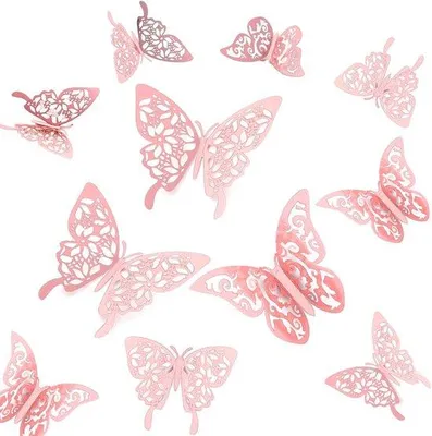 Obrázek produktu pro 3D dekorace ve tvaru motýlů, růžová, 24 kusů, odnímatelná