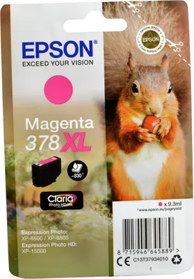 Produktbild von Epson Squirrel Singlepack Magenta 378XL Claria Photo HD Ink, Hohe (XL-) Ausbeute, Magenta, Tinte auf Pigmentbasis, 9,3 ml, 1 Stück(e), 830 Seiten