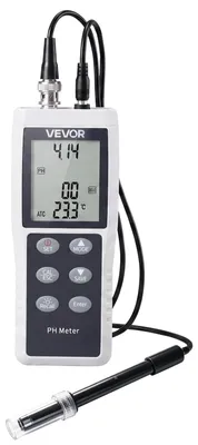 Obrázek produktu pro VEVOR pH-metr, rozsah měření 0–14, vodotěsná sonda (IP68), automatická kalibrace ve 3 bodech, přenosná testovací sada s kalibračními roztoky, teplotní sondou a transportní taškou, vhodná pro pitnou vodu a hydroponii