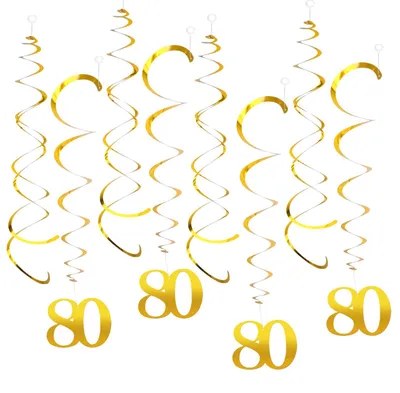 20 goldene 80. Geburtstags-Luftschlangen, Spiralen