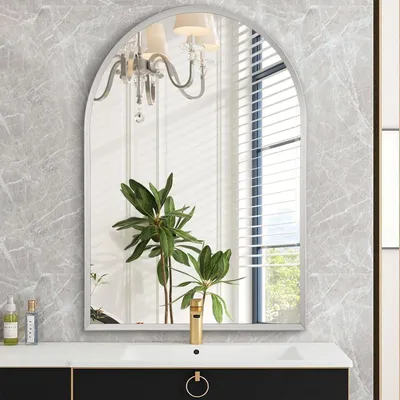 Productafbeelding van Spiegel voor aan de muur, met aluminium frame, boogvorm, 65 x 45 cm, zilverkleurig
