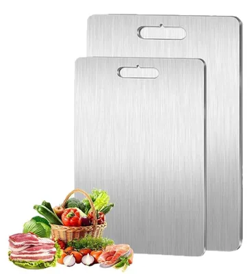 Produktbild von Omgoods – Set aus 2 Schneidebrettern aus Edelstahl für die Küche, spülmaschinenfest