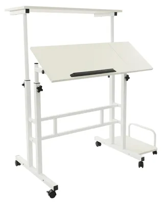 Produktbild von Multifunktionaler Schreibtisch - Höhenverstellbarer Stehschreibtisch - Klappbar - Mit Rollen und Bremse - Laptop Computertisch, Metallgestell - Weiß