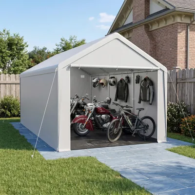 Produktbild von YZNAHRE Carport Zeltgarage 3x6 m Große Garagenzelt Lagerzelt mit Abnehmbar Seitenwände Winterfest Mobile Garage Unterstand Weidezelt für Auto SUV LKW, Grau