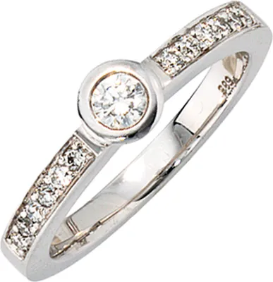 Produktbild von JOBO Damen Ring 585 Gold Weißgold 13 Diamanten Brillanten 0,34ct. Goldring Größe 56