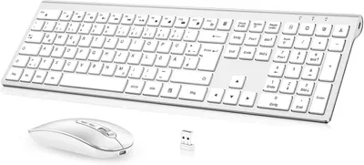 Produktbild von Kabelloses Tastatur Maus Set, Ultra Dünn Wiederaufladbar, Ergonomisch Funktastatur QWERTZ, Leise Tasten, Einstellbare DPI, Für PC, Laptop, Windows,Mac
