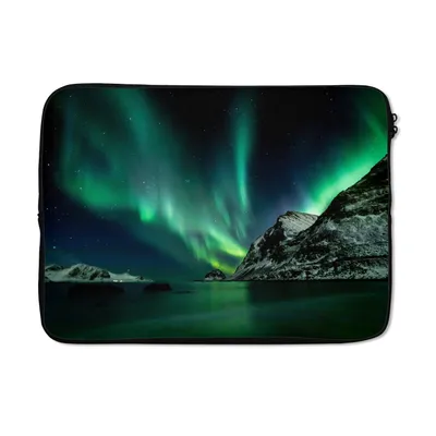 Produktbild von MuchoWow® Laptop Hülle 14 ZollNordlichter - Strand - Norwegen Laptoptasche - Laptoptasche - Stoßsicher - Schutzhaube