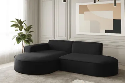 Produktbild von Ecksofa Designersofa PALMA XS in Stoff Opera Velvet Schwarz Ottomane Links