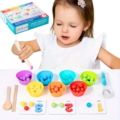 Obrázek produktu pro Montessori sada pro výuku počítání s čísly a barevnými korálky, třídění, jemná motorika, první matematika pro děti