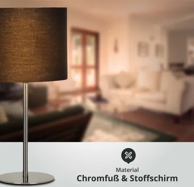 Produktbild von Tischleuchte mit Metallfuß chrom und Stoffschirm schwarz Sockel E14 B170xH330mm