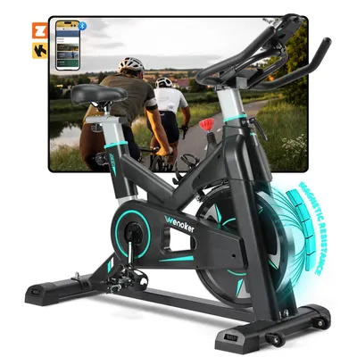 Produktbild von Wenoker Heimtrainer Fahrrad mit Eigener App und Magnetischem Widerstand, Indoor Fitnessbike Heimtrainer für Kardio Training, Bis 160KG