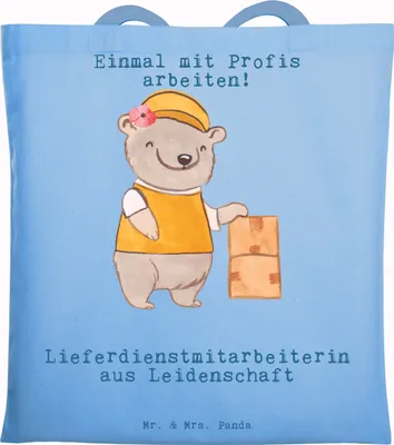 Produktbild von Mr. & Mrs. Panda Tote Bag Lieferdienstmitarbeiterin Leidenschaft - Sky Blue - Geschenk, Pizzabringdienst, Stoffbeutel, Witzig, Pizzabäckerin, Jutetasche, Spruch, Lustig