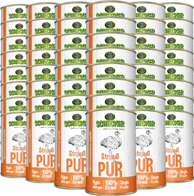 Produktbild von 48 x 410 g - Schecker Strauß PUR - Nassfutter beste Qualität - getreidefrei - glutenfrei