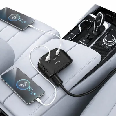 Produktbild von 120W Zigarettenanzünder Verteiler 12V/24V, 3 Steckdosen, 2 USB-A & 1 Typ-C, LED-Spannungsanzeige–KFZ Ladegerät & Auto Adapter für Handy, GPS&Dashcam