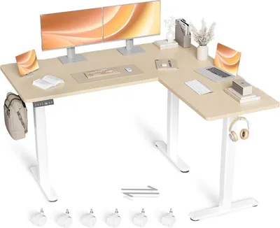 Produktbild von Höhenverstellbarer Eckschreibtisch L-Form Vintage Braun 160x140cm Dual-Motor