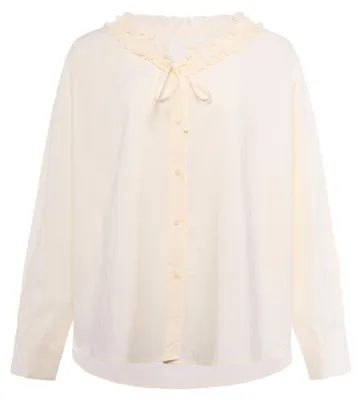 Produktbild von Weiße Damen Bluse Größe M mit Rüschenkragen und Knopfleiste