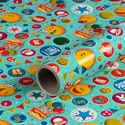 Produktbild von Geschenkpapier Smileys, Blau, 0,70 x 10 m - Geburtstagspapier für Kinder