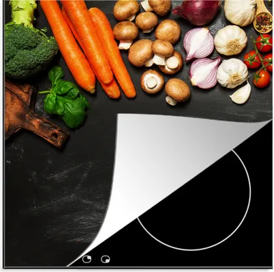 Produktbild von KitchenYeah© Herdabdeckplatte Karotte - Gemüse - Kräuter - Gewürze - Rustikal , 78x78cm, Küche Deko, Glaskeramikkochfeld Herdabdeckung, Abdeckplatte fùr Kochfeld