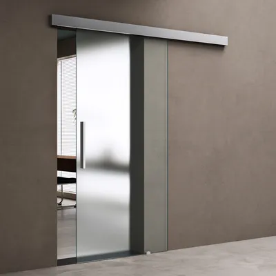 Produktbild von doporro Glasschiebetür komplettset Softclose 90 x 205cm Schiebetür mit ESG 15mm Wandabstand Zimmertür vollsatiniert mit Stangengriff