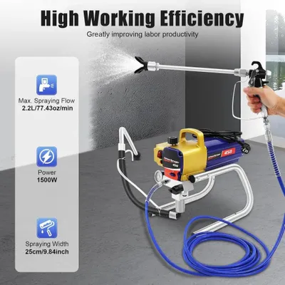 Obrázek produktu pro Stříkací zařízení bez vzduchu - Stříkací pistole - Elektrické stříkací zařízení - 1500W - 2,5 l/min - 22 MPa - 220V - Stříkací pistole
