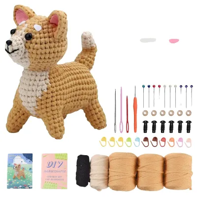 Image de Kit de crochet « Chien », kit pour débutants en tricot, tutoriels vidéo étape par étape, Shiba Inu