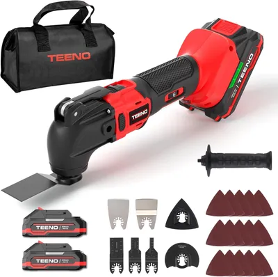 Produktbild von TEENO Akku-Multifunktionswerkzeug 20V, Oszillationswerkzeug mit 2 * 2.0AH Akku und Ladegerät, 8500-21000RPM, 4 ° Oszillationswinkel, 6 Geschwindigkeit