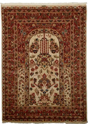 Produktbild von Handgefertigter Orientteppich PRESTIGE JIHANGIR 73 1A2T Beige 125x130 in Seide