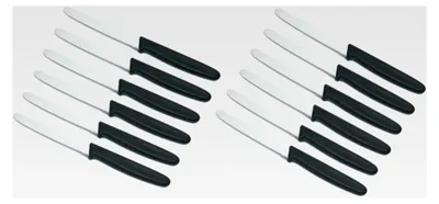 Produktbild von 12 Stück Tafelmesser Menümesser Tischmesser Buttermesser Brötchenmesser - Klinge Edelstahl rostfrei Wellenschliff/Griffe Kunststoff schwarz