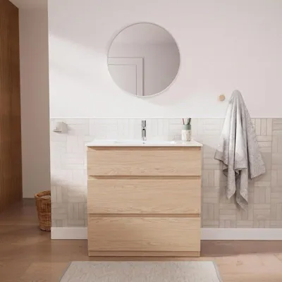 Produktbild von Einzelwaschtischunterschrank 80cm - mit Keramik-Waschtischplatte SORRENTO