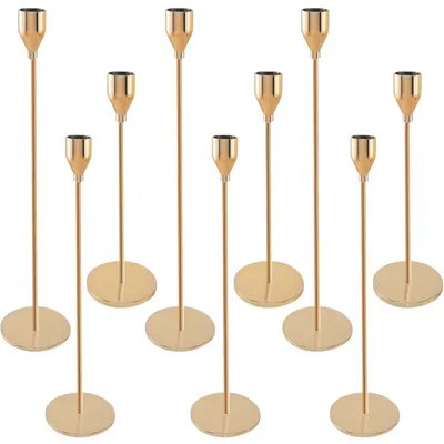 Imagen del producto de Juego de 9 candelabros dorados, ideales para bodas y decoración