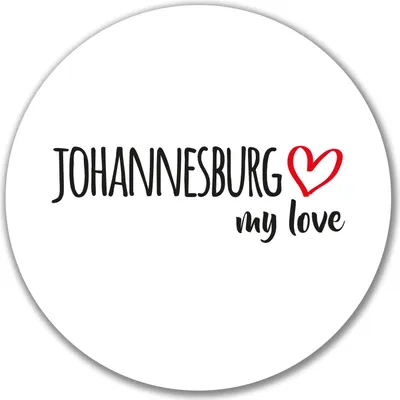 Zdjęcie produktu dla Naklejka „Huuraa Johannesburg my love” – okrągła naklejka o średnicy 10 cm – pomysł na prezent