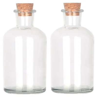 Glasflaschen mit Korkstopfen, 250 ml, 2 Stück, rund, transparent