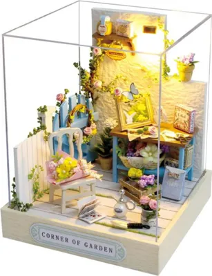 Image de Habarri | Maison Miniature - DIY Maison de Poupées - Maison en Bois avec Meubles et éclairage LED - Cadeau pour Enfants - Jardin Secret
