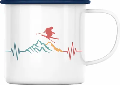 Produktbild von Trendation - Ski Emaille Tasse Geschenk Grafik Geschenkidee Skifahrer Geschenk Winter (Blau)